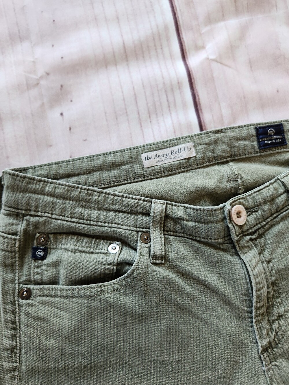 Adriano Goldschmied "The Avery Roll-up" Pinstripe Pant Green | Women's Size 29 - Picture 6 of 11